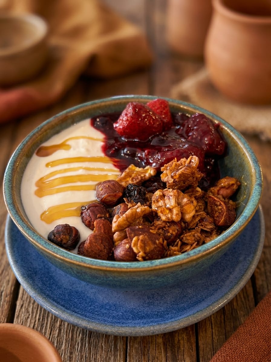 Bowl de yogur granola y frutos rojos
